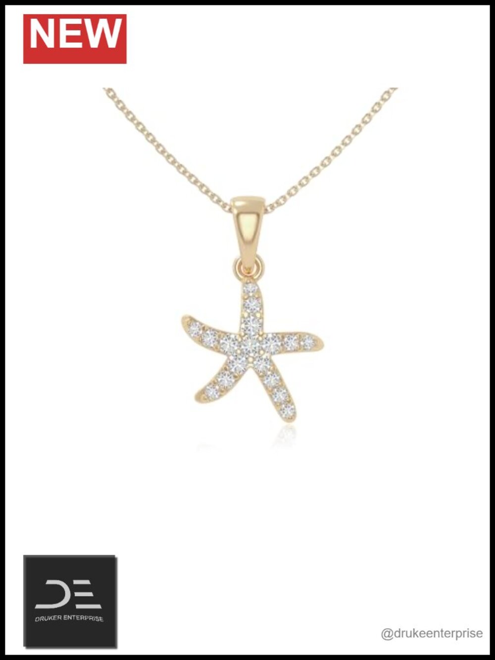 Moissanite Starfish Pendant Necklace Sterling Silver 18K Gold Vermeil